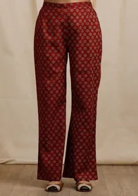 red ajrakh print straight pants image 1
