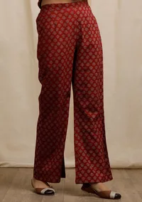red ajrakh print straight pants image 2
