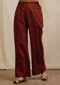 red ajrakh print straight pants image 3