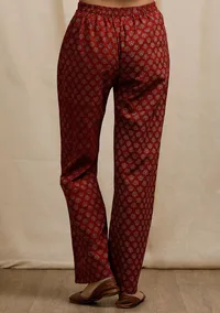 red ajrakh print straight pants image 4