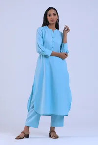 Set Of 2: Blue Cotton Kurta & Pant Set image 1