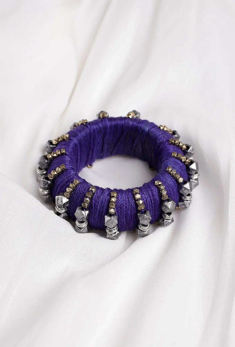 Indigo Blue Thread Wooden Bangles