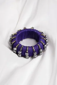 Indigo Blue Thread Wooden Bangles image 1