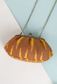 Beige Wood Ikat Clutch image 1