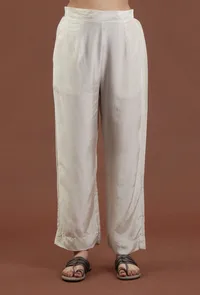 Set of 2: Ivory Kalamkari Printed Muslin Silk Kurta with Shantoon Pant Set image 3