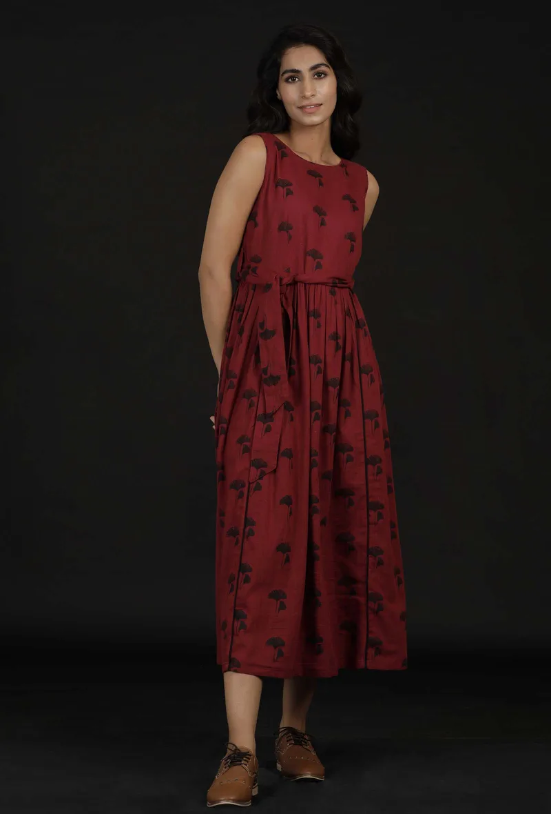Cherry Red Floral Tie Up Dress