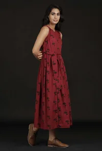 Cherry Red Floral Tie Up Dress image 2