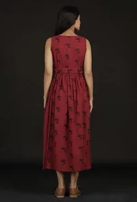 Cherry Red Floral Tie Up Dress image 4