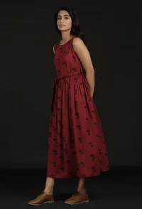 Cherry Red Floral Tie Up Dress image 5