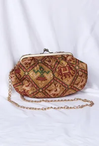 Golden & Multi Silk Patola Print Clutch image 2