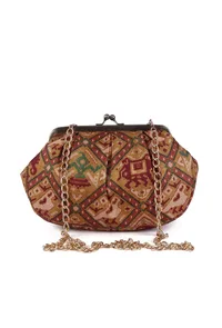 Golden & Multi Silk Patola Print Clutch image 3