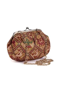Golden & Multi Silk Patola Print Clutch image 4