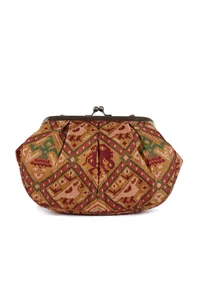 Golden & Multi Silk Patola Print Clutch image 5