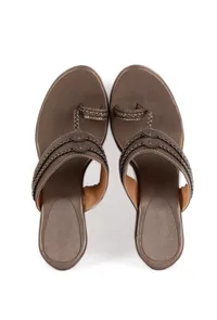 Silver Tan Vegan Leather Kolhapuri Wedges image 1