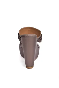 Silver Tan Vegan Leather Kolhapuri Wedges image 5