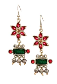 Pink-Green Afghan German Silver Earrings image 2