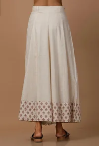 Set of 3 : Off White Hand Block Printed Cotton Top, Sari Drape and Culottes image 5