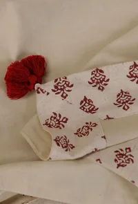 Set of 3 : Off White Hand Block Printed Cotton Top, Sari Drape and Culottes image 6