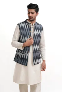 Slate Blue Ikat Nehru Jacket image 1