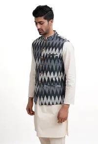 Slate Blue Ikat Nehru Jacket image 2