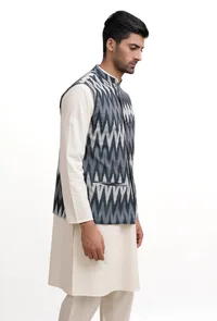 Slate Blue Ikat Nehru Jacket image 3