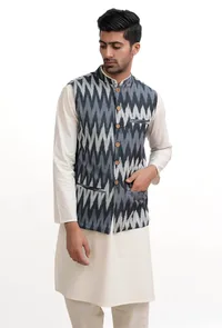 Slate Blue Ikat Nehru Jacket image 4