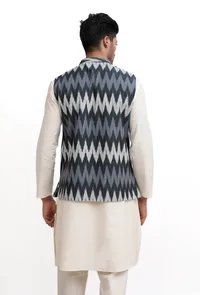 Slate Blue Ikat Nehru Jacket image 5