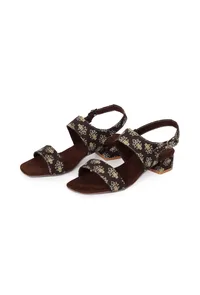 Brown  Cotton Ajrakh Strappy Block Heels image 2