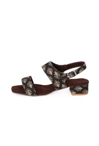 Brown  Cotton Ajrakh Strappy Block Heels image 3