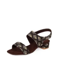 Brown  Cotton Ajrakh Strappy Block Heels image 5
