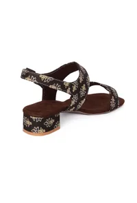 Brown  Cotton Ajrakh Strappy Block Heels image 6
