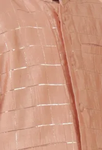 Set Of 3: Champagne Chanderi Kurta, Pajama & Peach Check Nehru Jacket image 5