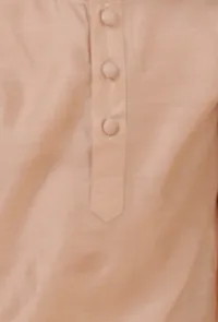 Set Of 3: Champagne Chanderi Kurta, Pajama & Peach Check Nehru Jacket image 6