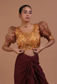 Yellow Color Organza Printed Blouse image 1