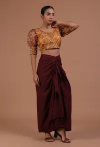 Yellow Color Organza Printed Blouse image 2