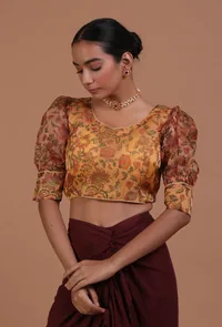 Yellow Color Organza Printed Blouse image 3