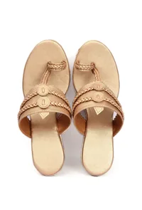 Varnika Golden Hand Embroidered Braided One Toe Wedges image 2