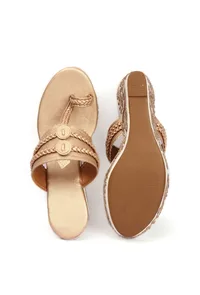 Varnika Golden Hand Embroidered Braided One Toe Wedges image 3
