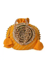 Sunshine Yellow Gotapatti Potli with Tassels image 2