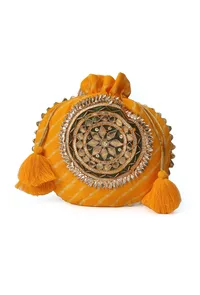 Sunshine Yellow Gotapatti Potli with Tassels image 3