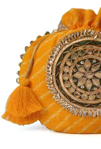 Sunshine Yellow Gotapatti Potli with Tassels image 5