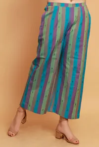 Blue Multicolor Stripe Woven Straight Pants image 2