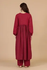 Maroon Handblock Printed Empire Kurta with Gota Detailing image 4