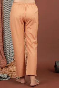 Set Of 3: Aadila Peach Slip Mulmul Kurta, Pant & Hand Block Printed Dupatta image 6