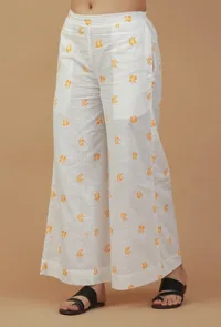 White Handblock Printed Cotton Palazzo image 2
