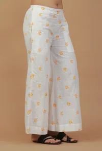 White Handblock Printed Cotton Palazzo image 3