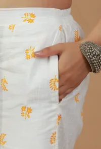 White Handblock Printed Cotton Palazzo image 5