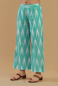 Mint Green Ikat Wide-Leg Cotton Pant image 2