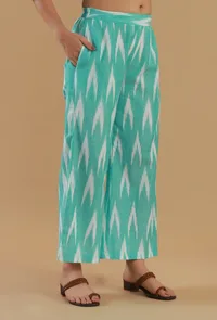 Mint Green Ikat Wide-Leg Cotton Pant image 3