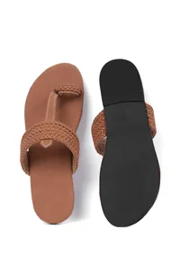 Tan Brown Cruelty free Leather inspired Kolhapuri with multiple braidings image 4